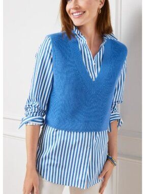 TALBOTS shaker stitch crop sweater vest in blue size MP